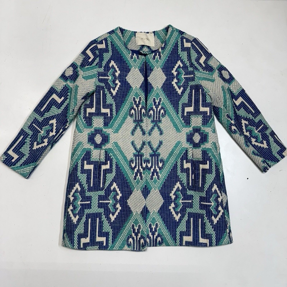 Maje Grenade Jacquard Jacket Aztec Print Tweed‎ Women's size 2 See Measurements